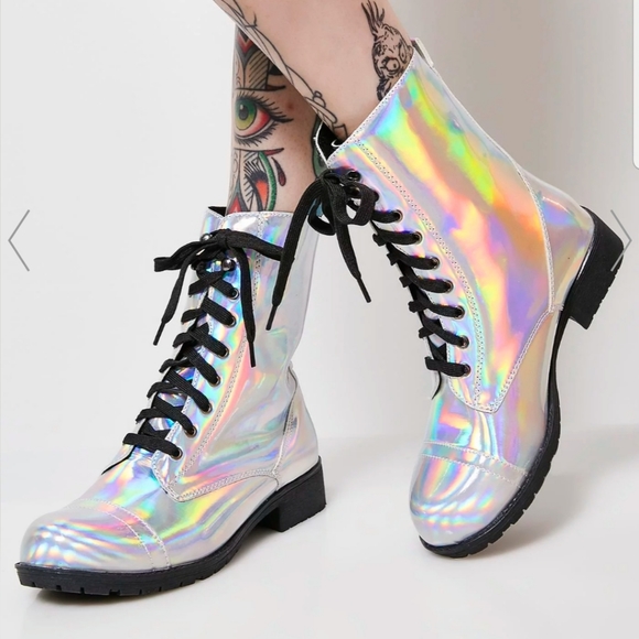 iridescent combat boots